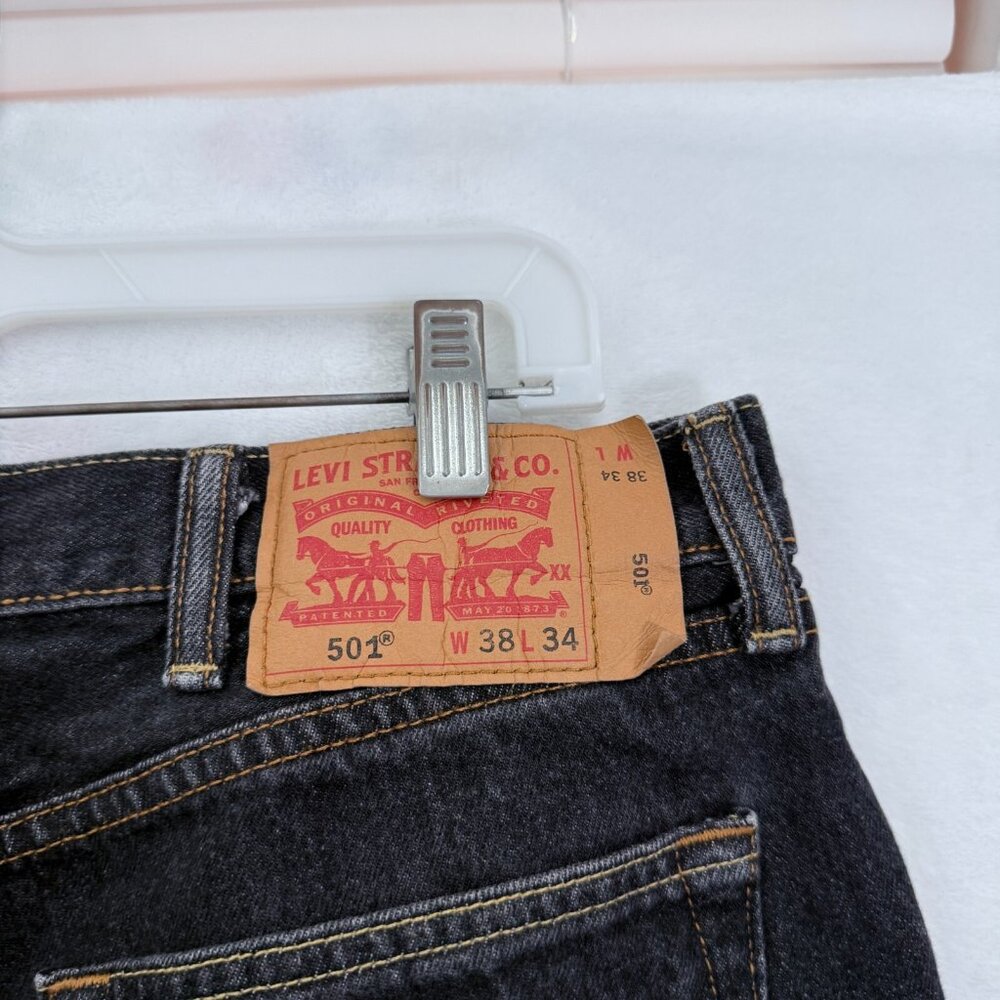 Levis 501 Jeans Mens 38x34(34x31) Black Original Fit Straight Leg Button Fly - Picture 12 of 14